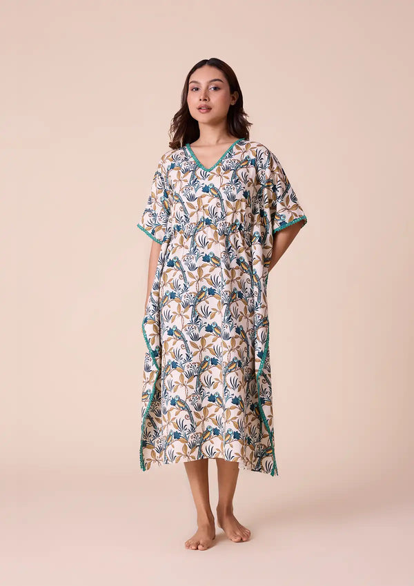 Hina - Printed Kaftan Dress in Cotton Satin