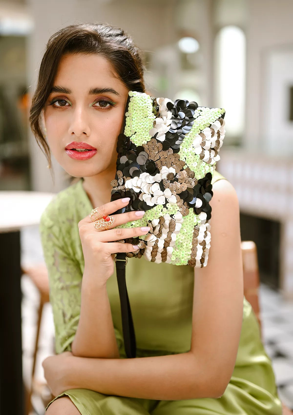 Neon Glam sequinned clutch