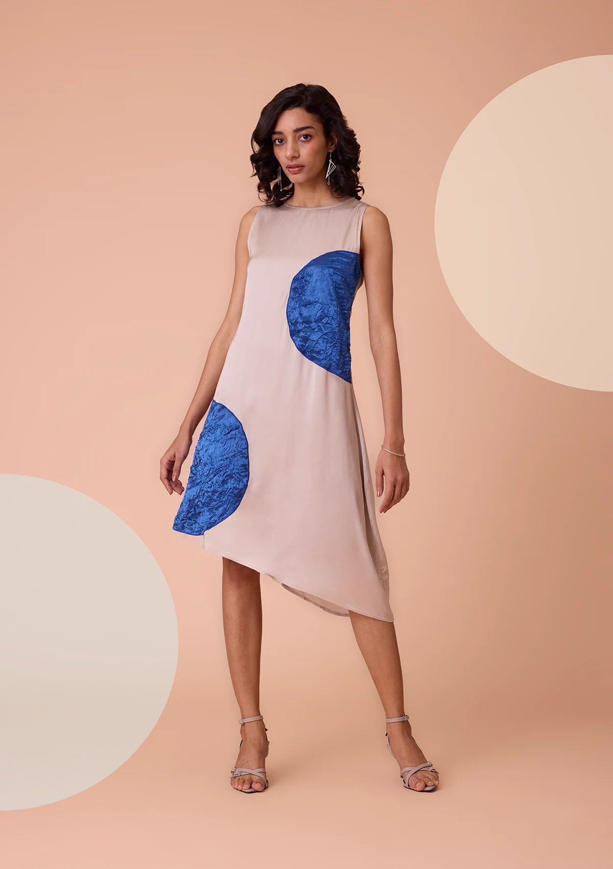 Inanna Asymmetrical Hem Textured Applique Dress for women by IshqME