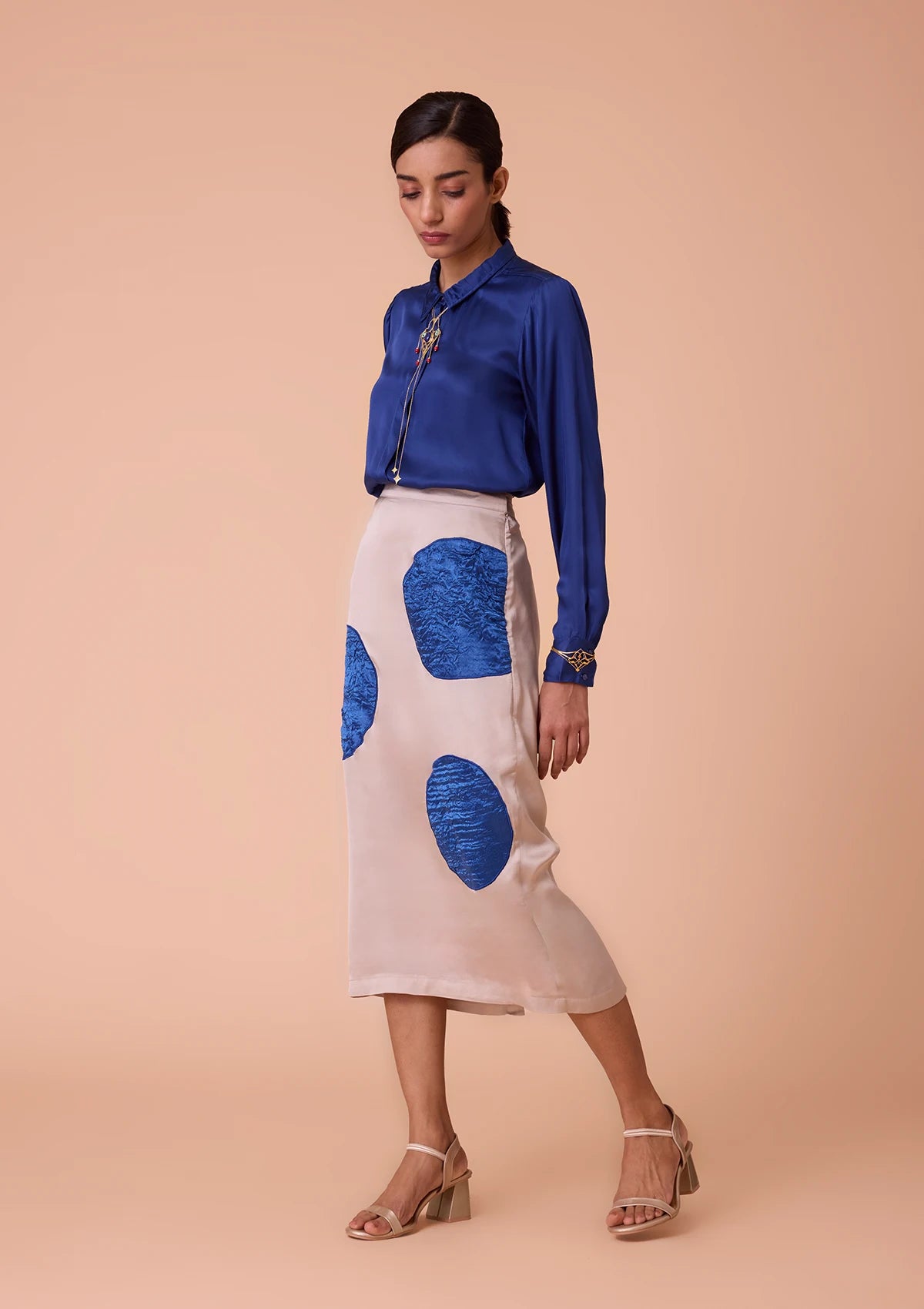 Inanna Textured Applique Fitted Midi Skirt Online