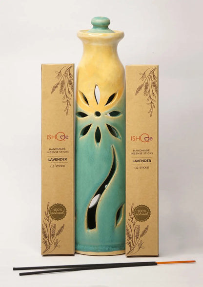 Turquoise Sea Incense Stand with Fragrant Lavender Incense Sticks Combo