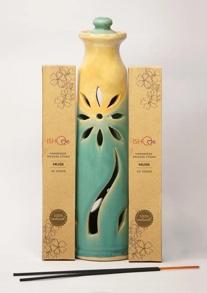 Turquoise Sea Incense Stand with Fragrant Musk Incense Sticks Combo