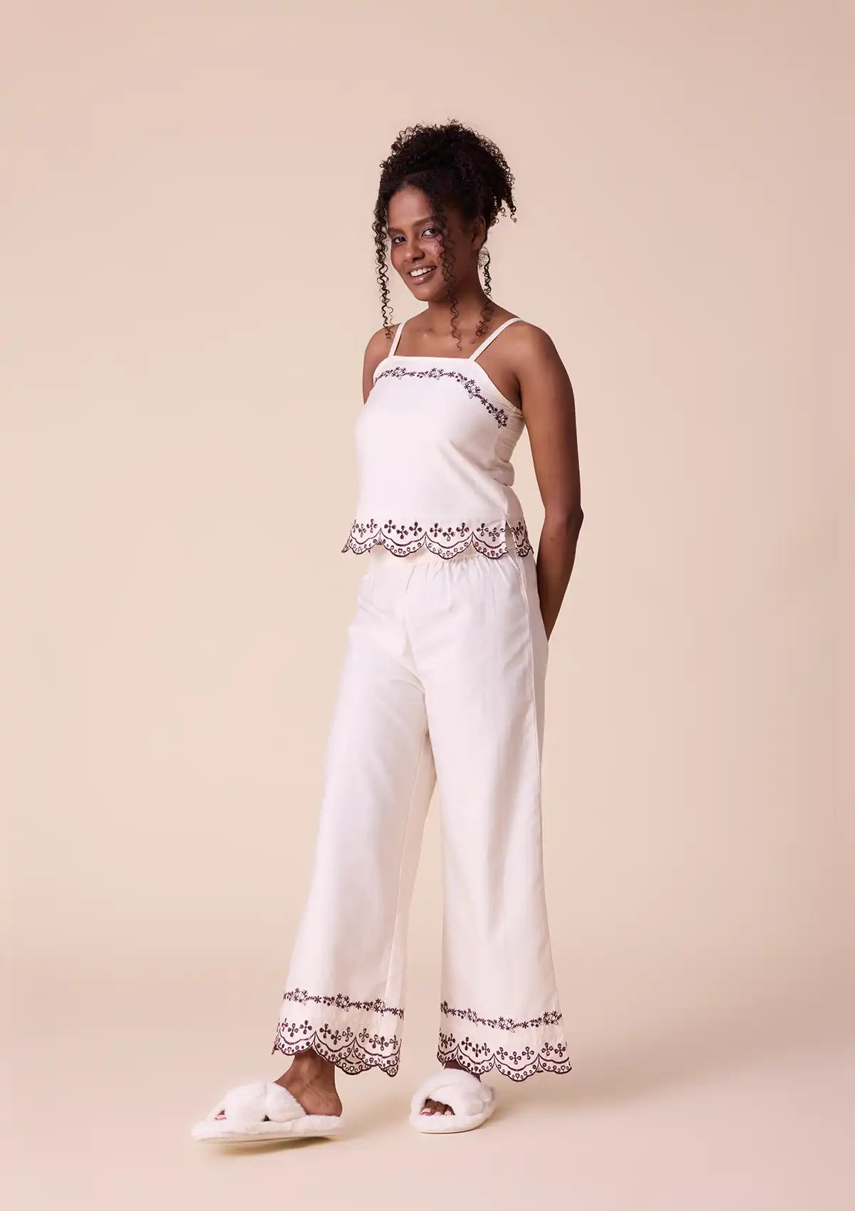 Buy Ivora Crop top and shorts with broderie hem