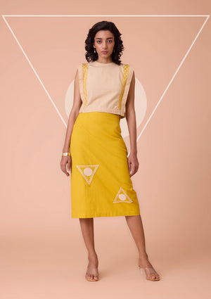 Kallista Cotton Linen Fitted Embroidered Skirt