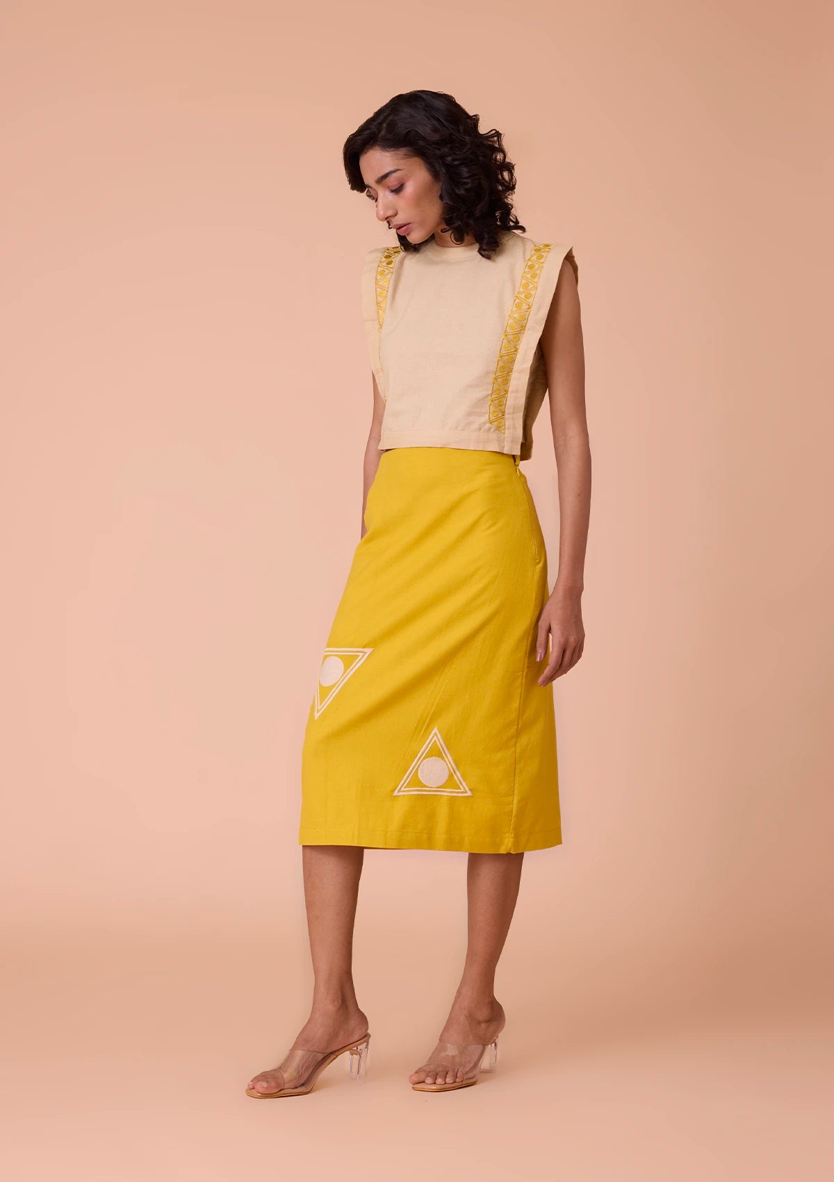 Kallista Collar Band Neck and Embroidered Crop Top Online