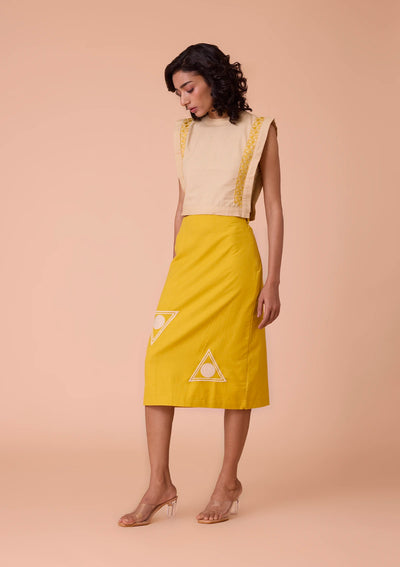 Kallista Collar Band Neck and Embroidered Crop Top Online