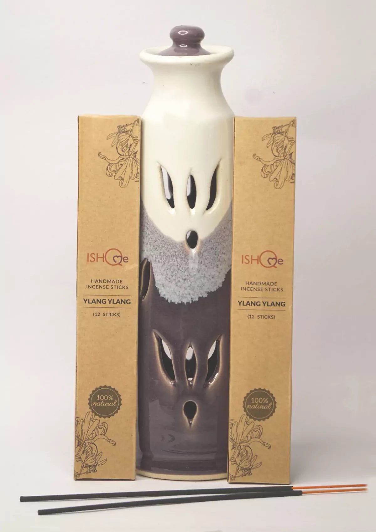 Lavender Mist Incense Stand & Incense Sticks Combo \| Aromatherapy Ash Catcher for Stress Relief ceramic homeware