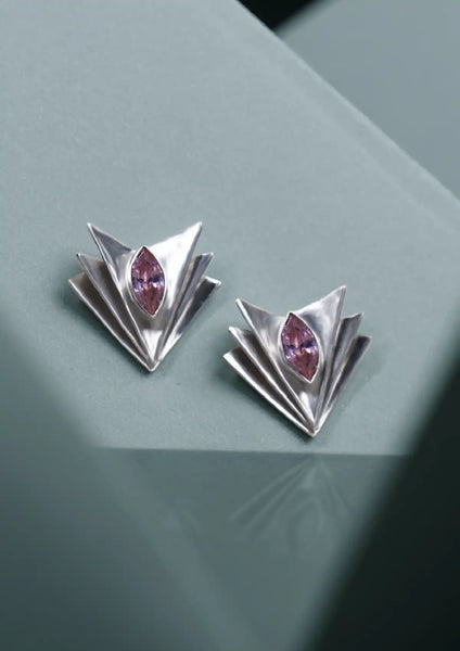 Layered Pink Cubic Zirconia Stud