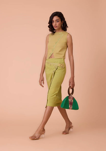 Buy Aurenya Cross panel linen embroidered crop top Online