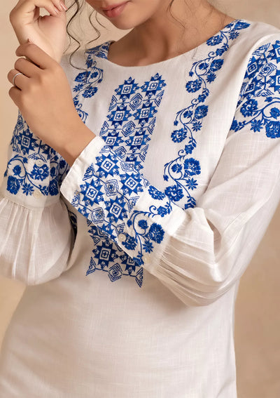 Luna White Embroidered Cotton Dress price for women at IshqME