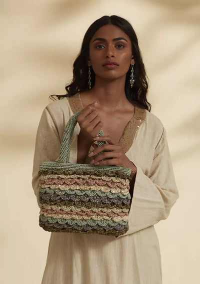 Sequined Crochet Mini Handheld Bag