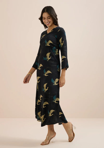 Mizuki Black Printed Party Dress price for women at IshqME