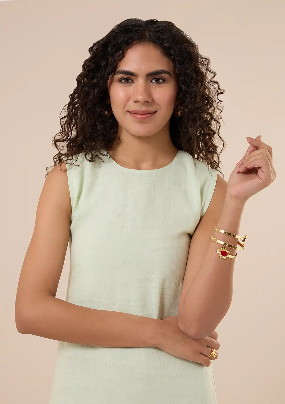 Nebula Green Linen Shift Dress price for women at IshqME