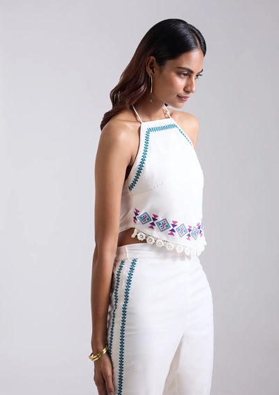 Neva Aztec Embroidered Tie up Top and Pants set price for women at IshqME