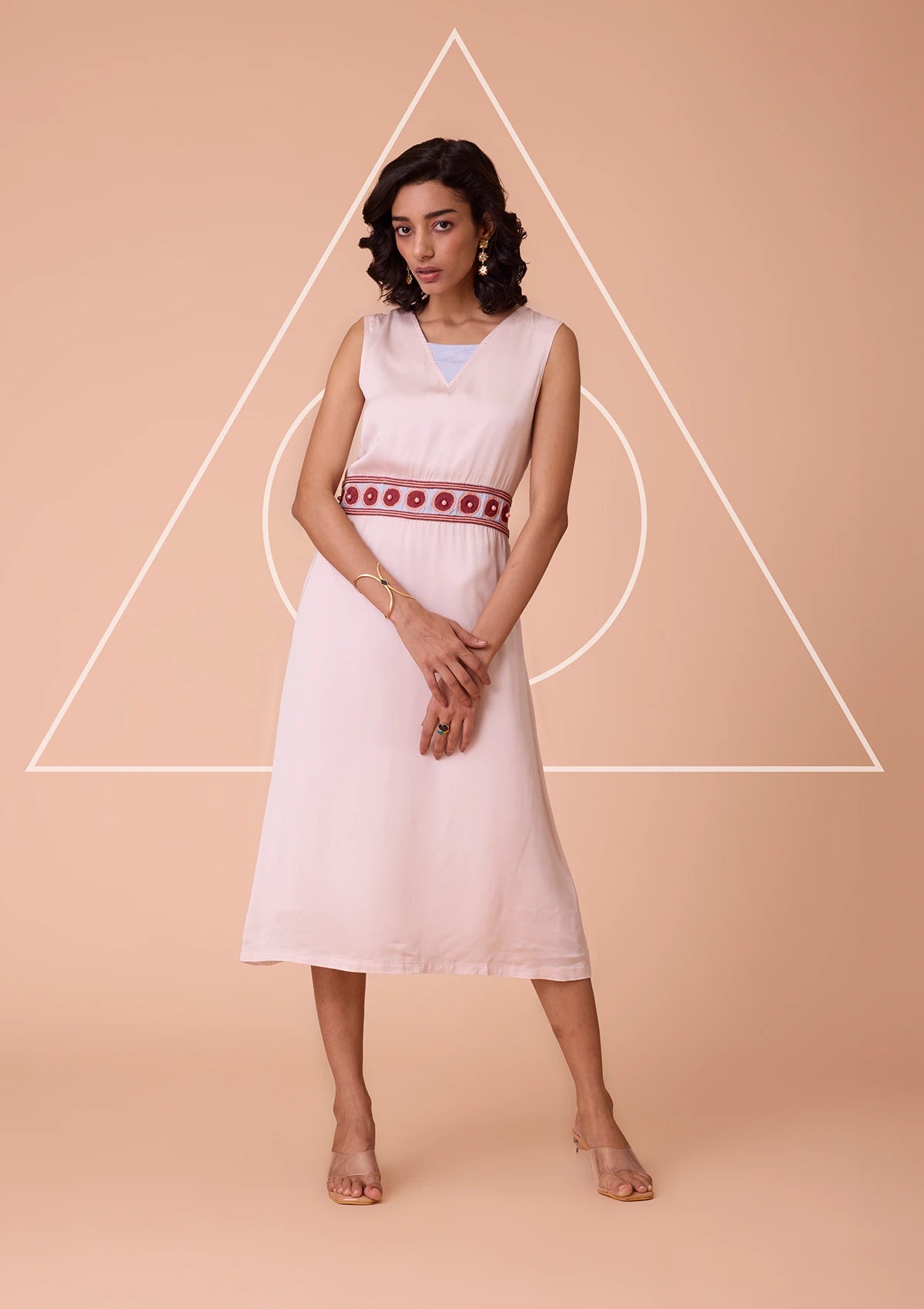 Nymara Applique and Embroidered Waist Band Viscose Satin Dress
