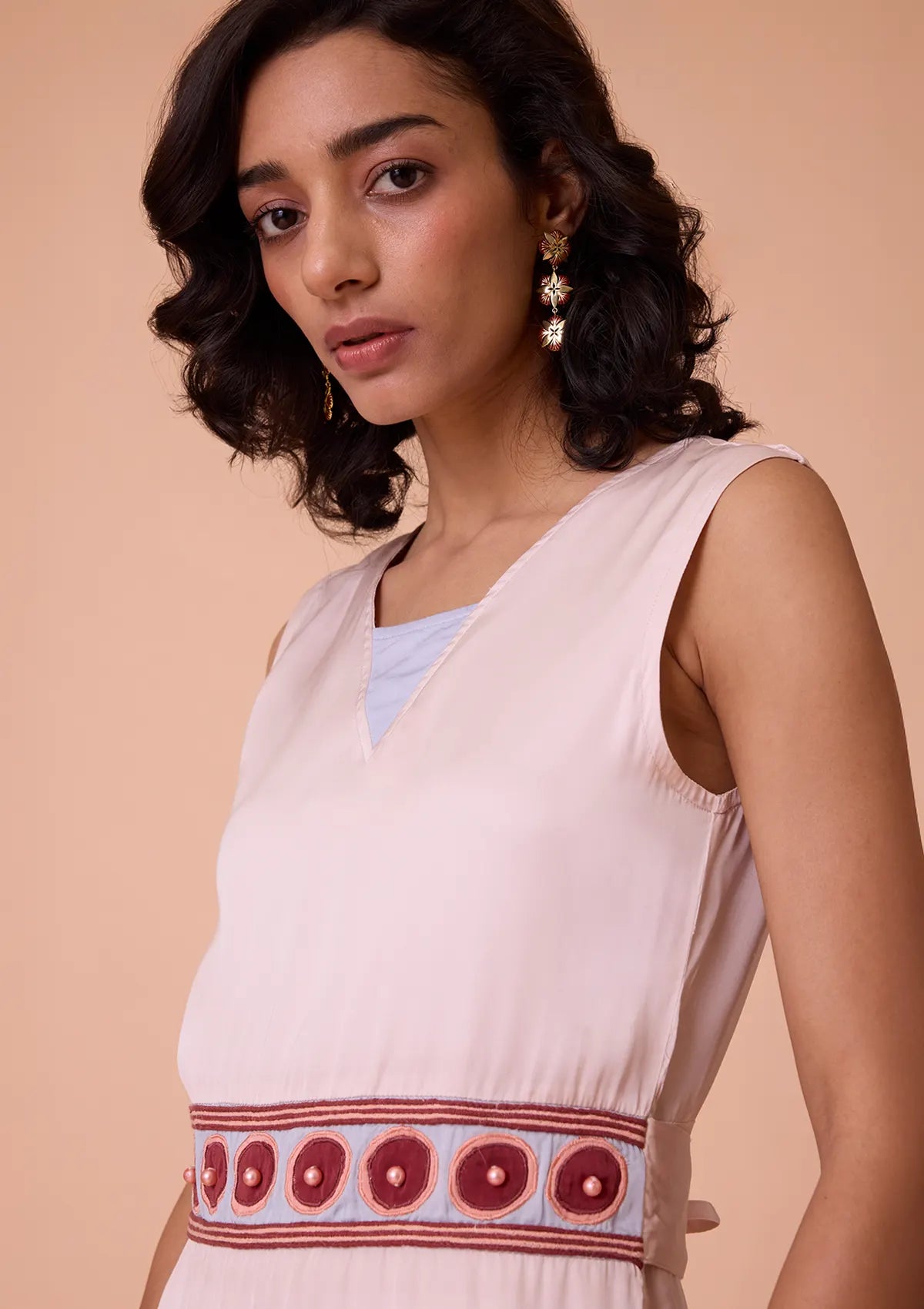 Nymara Applique and Embroidered Waist Band Viscose Satin Dress Online
