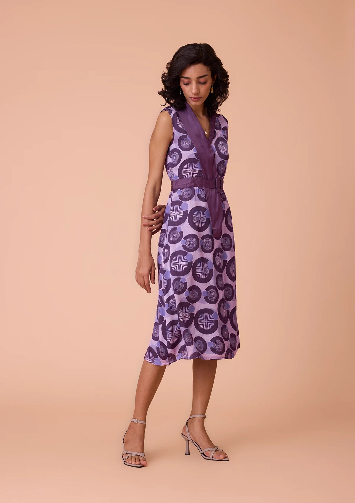 Nyra Abstract Circle Print A Line Dress With Belt Online