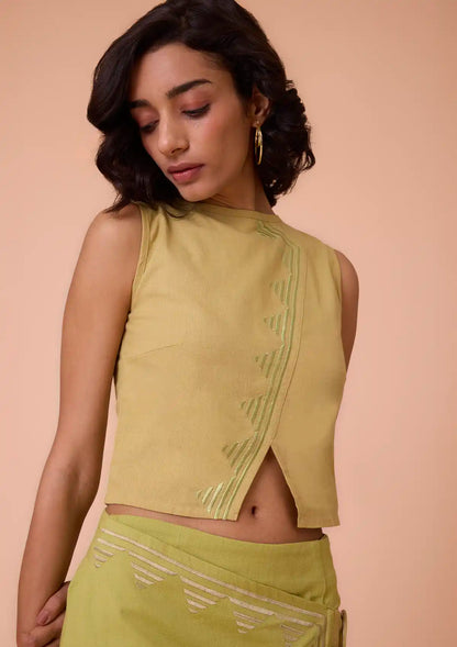 Aurenya Asymmetrical overlapping linen skirt Price