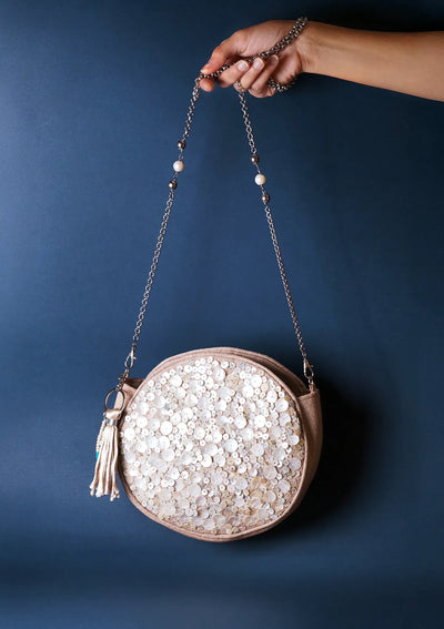Mermaid Muse Birthday Gift Set for Her | Mother of Pearl Crossbody Bag, Charm Bracelet & Threader Earrings