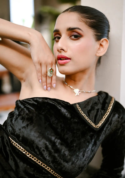 party outfit for women - Velvet Gold Radiance