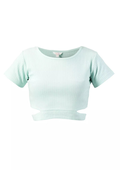 Pearl Aqua Ribbed Cutout top price online at IshqME