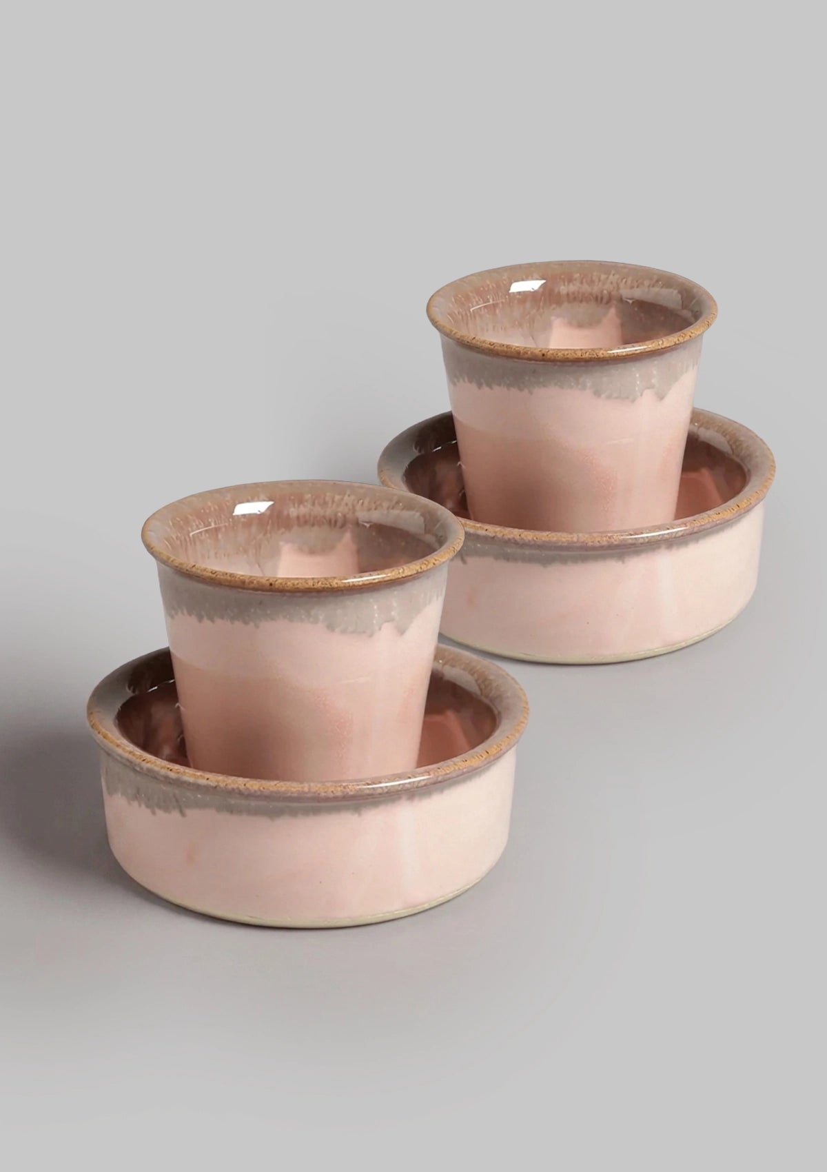 Pink & grey ceramic coffee cup set