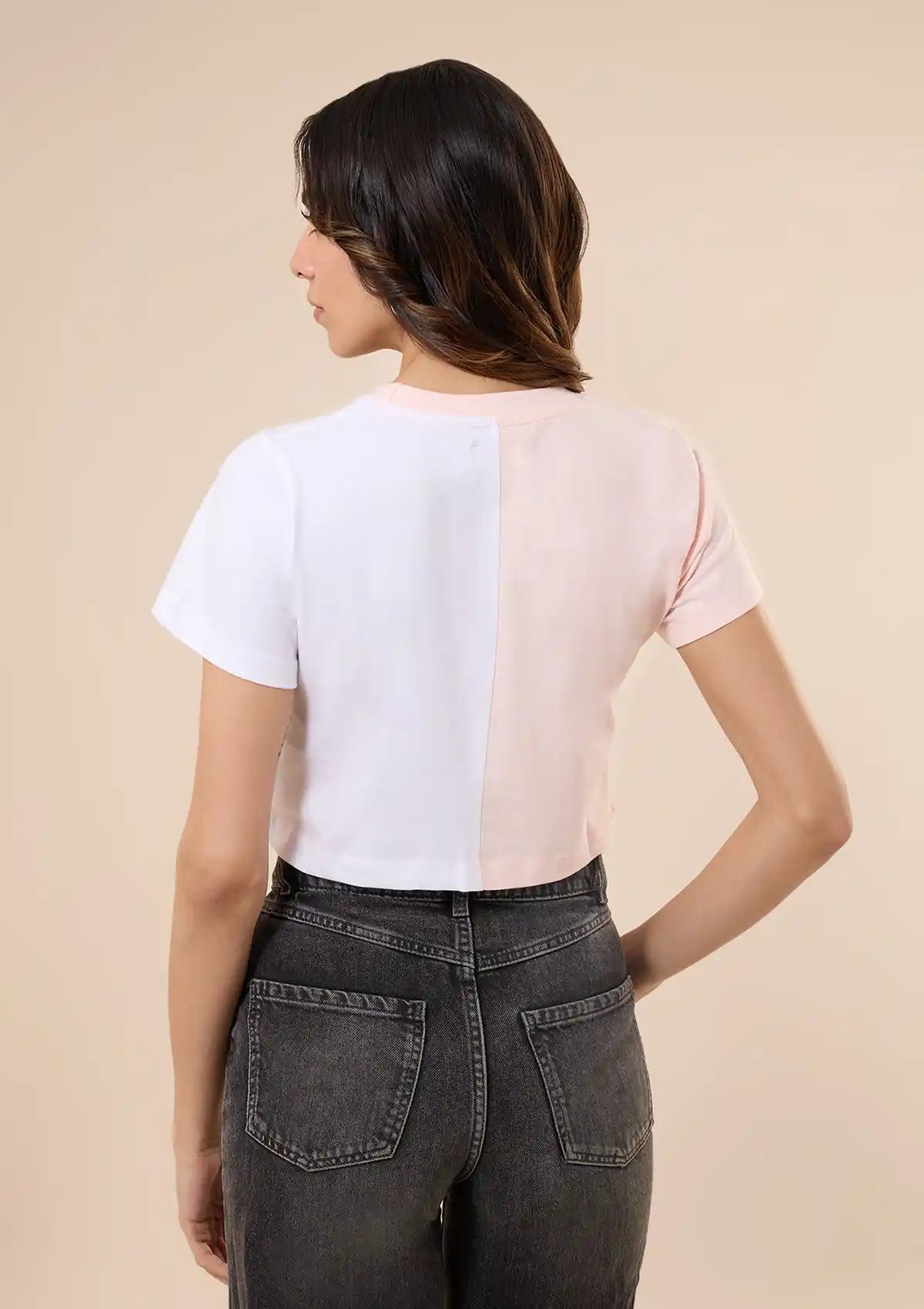 cotton cut panel crop top pink