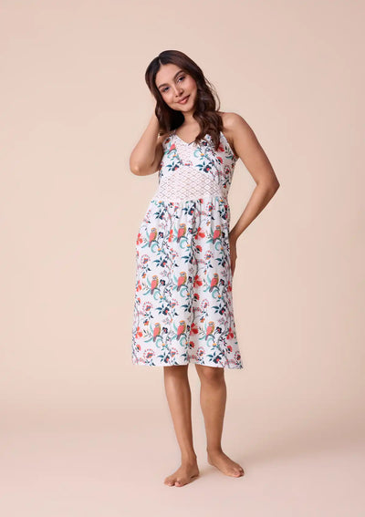 Athena printed strap dress with lace panel For Women