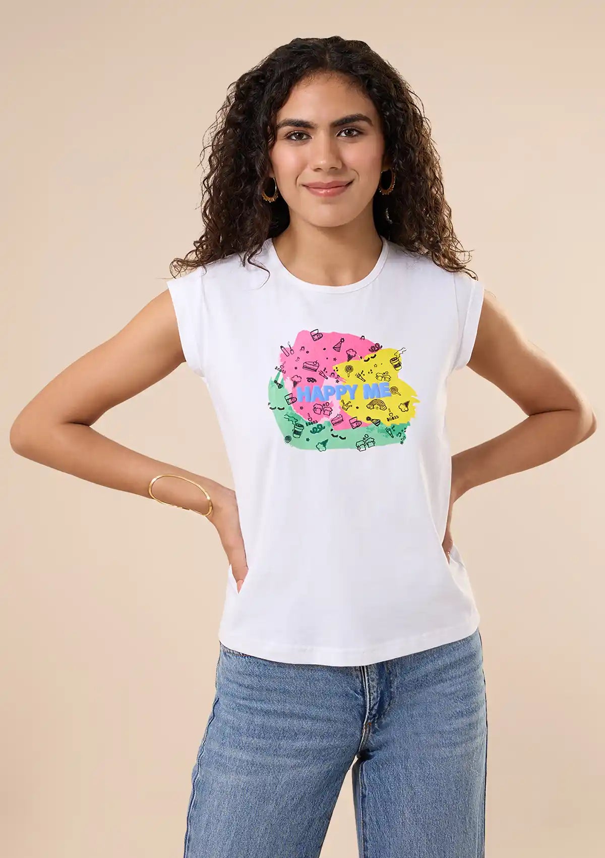 Premium Cotton Happy Me t-shirt for women by IshqME
