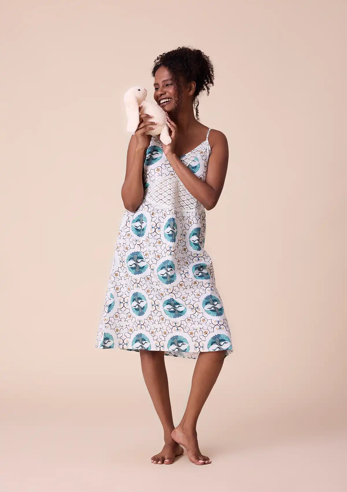 Gerana printed strap dress with lace panel For Women