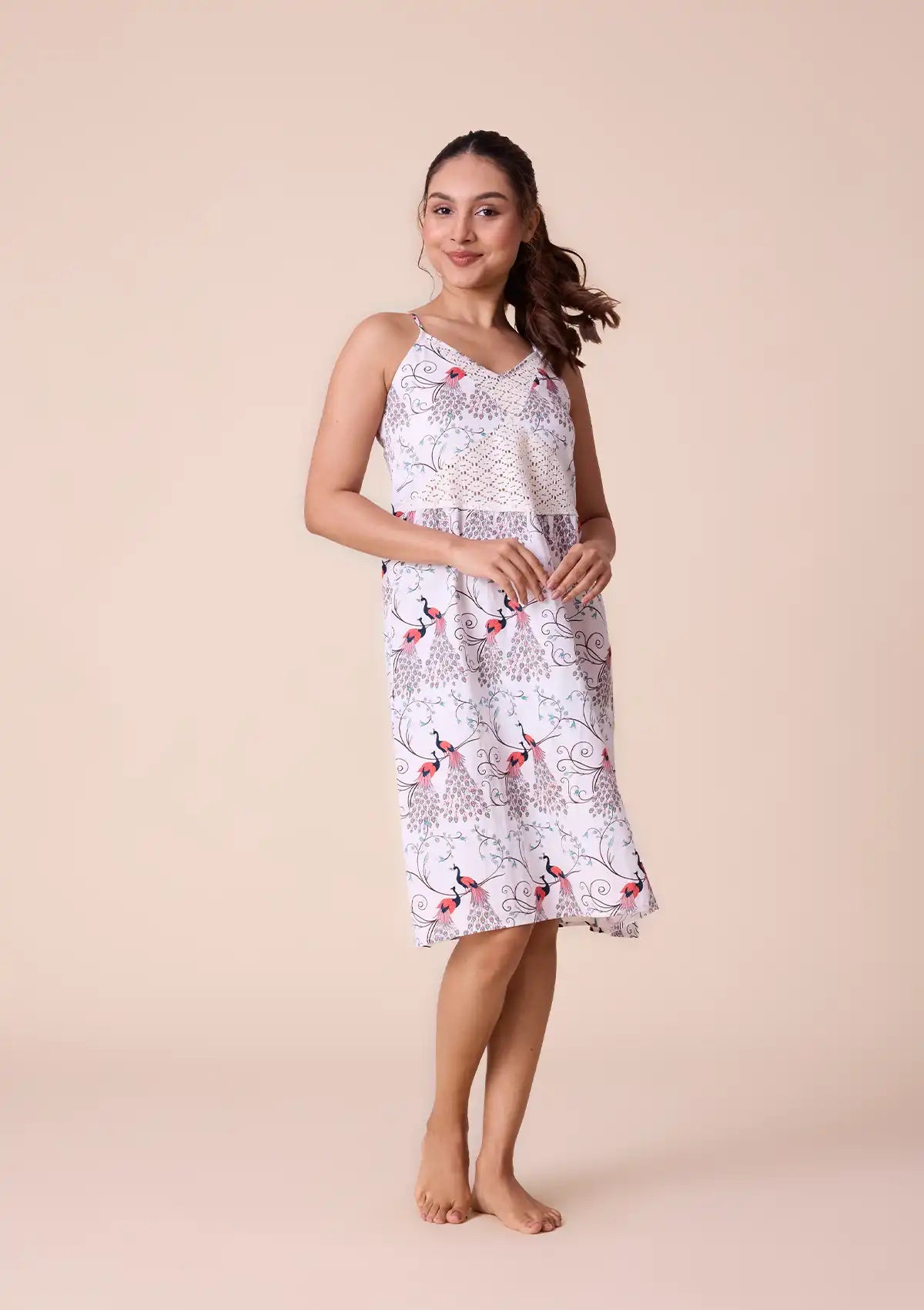 Heraia printed strap dress with lace panel For Women