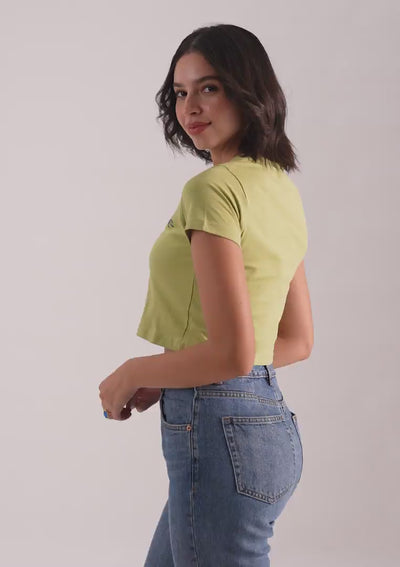 Happy Hour V Neck Green Crop Top