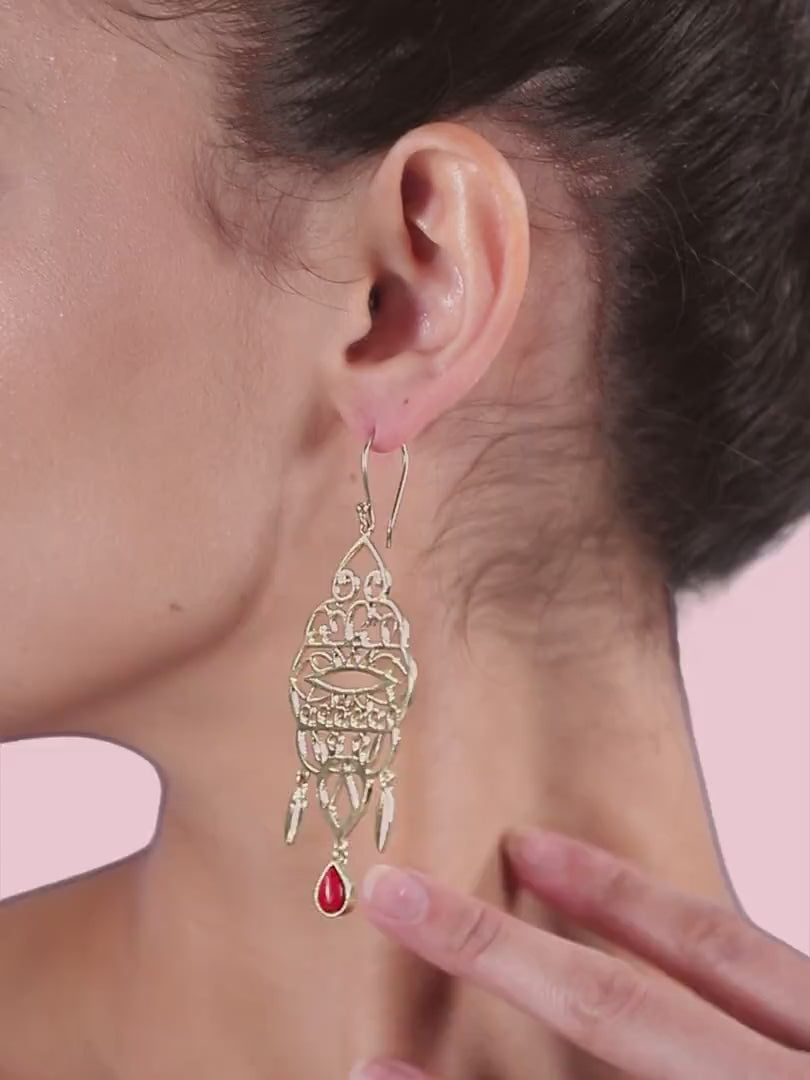 Coral Drop Filigree Earring