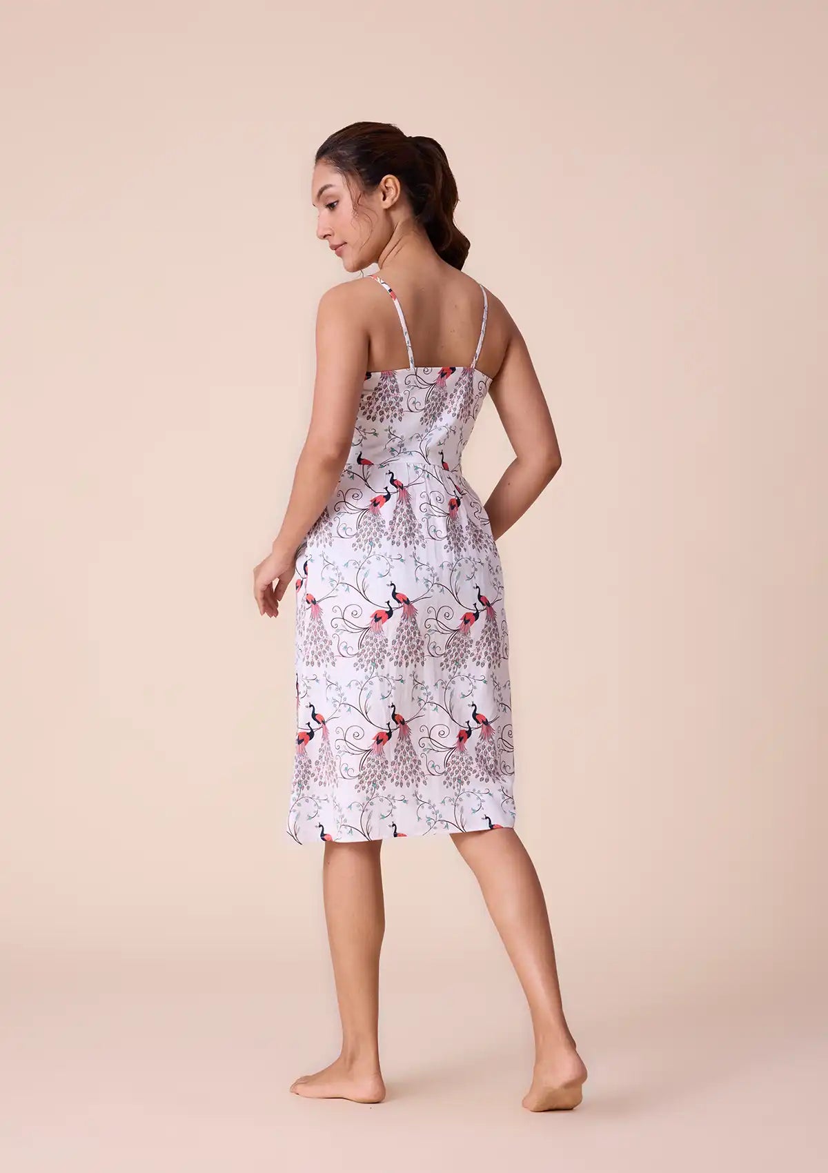 Buy Heraia printed strap dress with lace panel