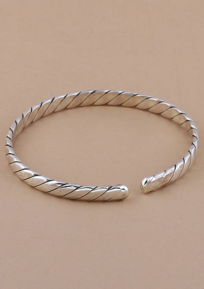 Solid Ridged Silver Bracelet