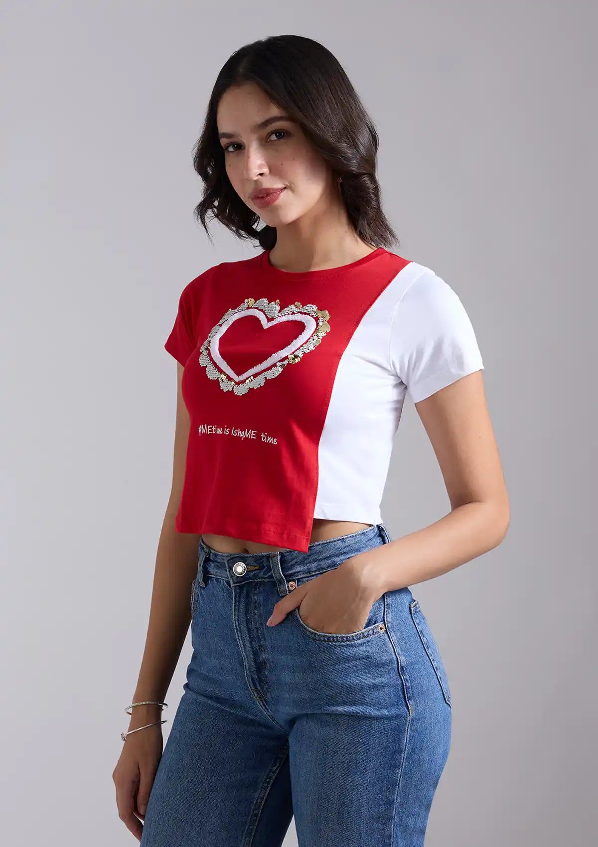 Buy Reversible Sequin Colour blocked T-shirt