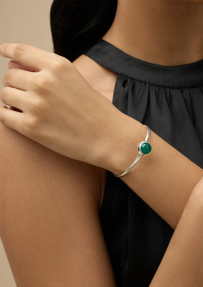 Silver Bracelet With Green Onyx Stone