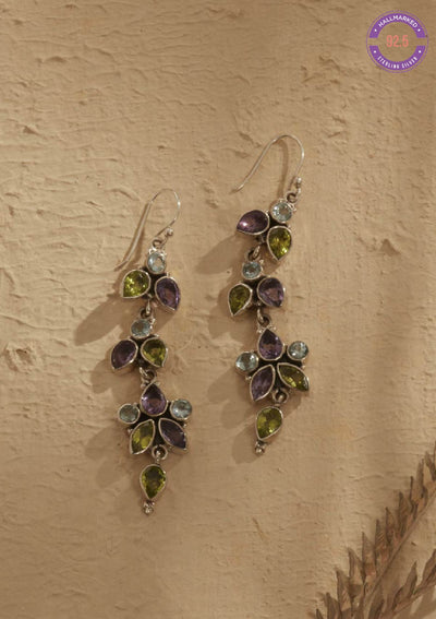 Purple Pop Festive Gift Set for Her | Silver Studded Earrings, Amethyst Ring & Metallic Bag