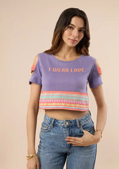 Slashed Sleeve Crop Top (Purple)