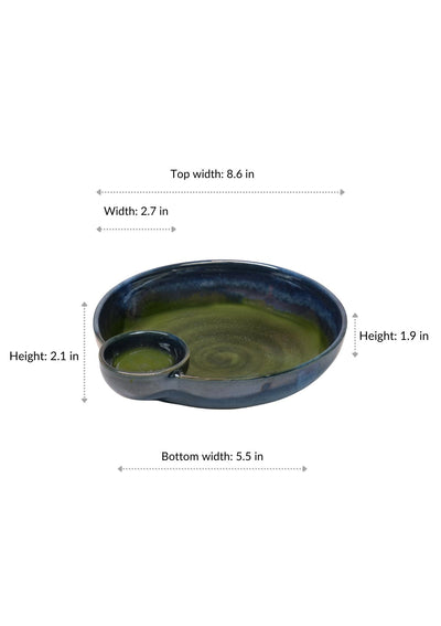 Ceramic snack bowl with dip section in Green Blue