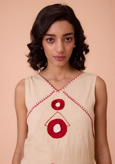 Buy Amara V Neck Embroidered Solid Dress Online