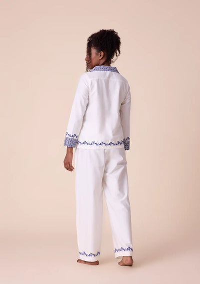 Hera - Solid Shirt and Trouser Set with Printed Panel and Embroidered Hem