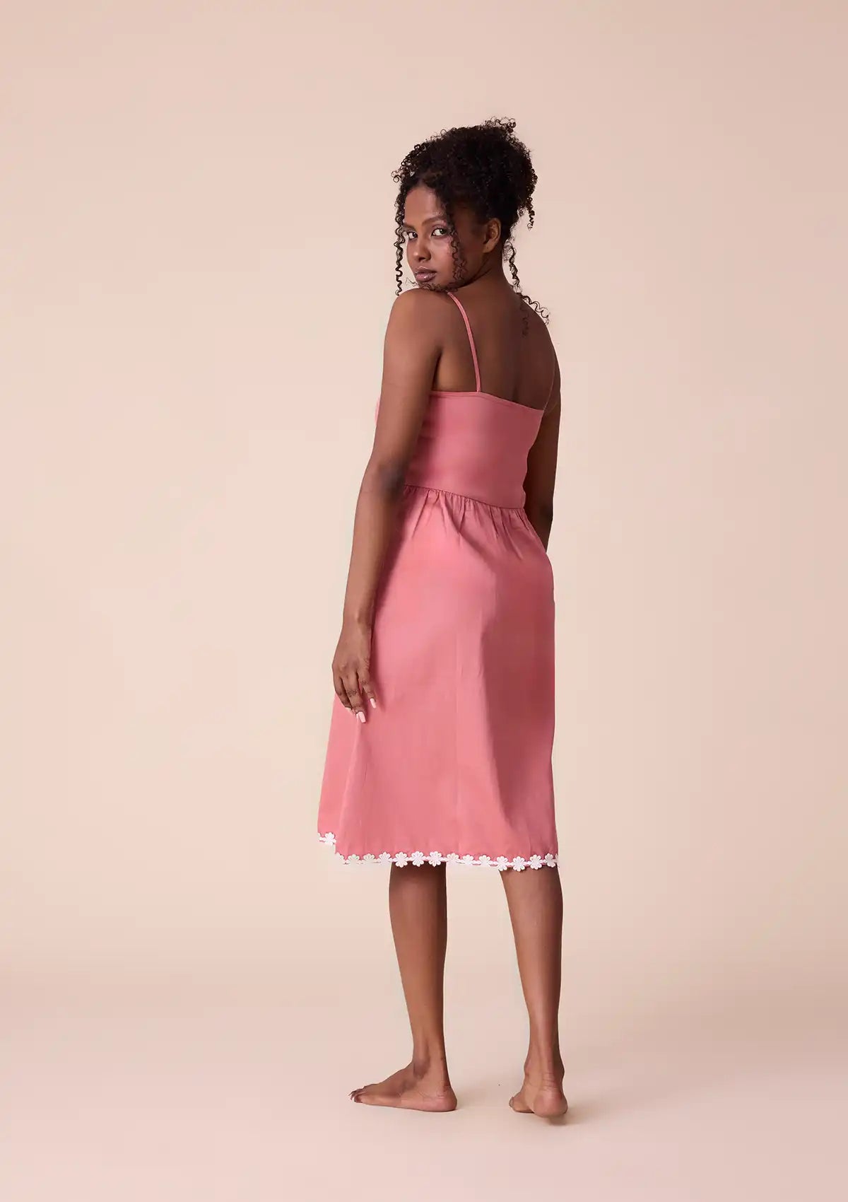 Buy Aphra strap dress with lace panel and floral lace at hem