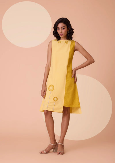 Sorelia Floral Applique Solid Two Tone Dress