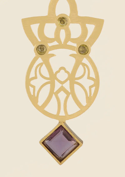 Statement amethyst and peridot filigree earrings for women