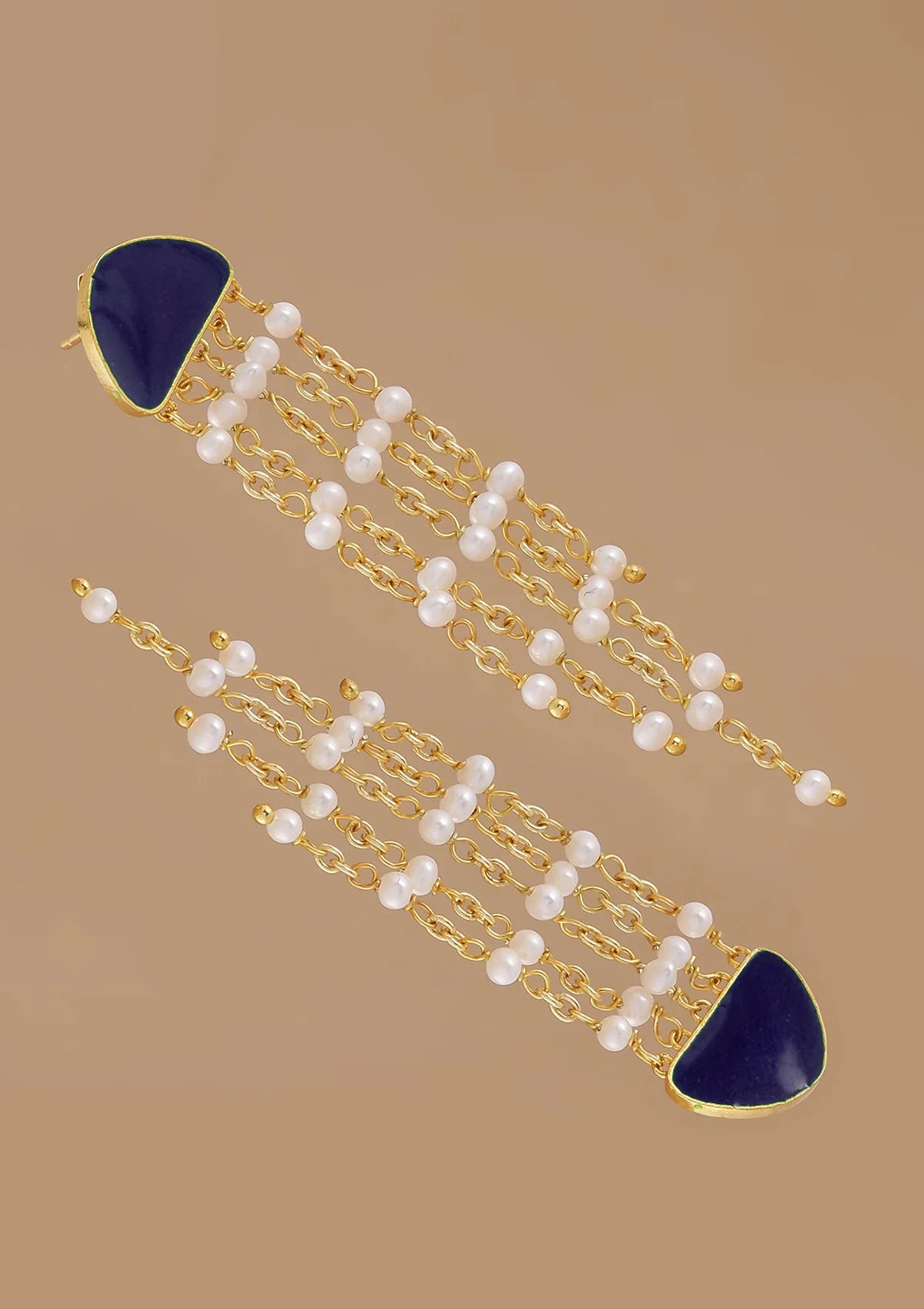 Statement blue enamel tassel earrings for women