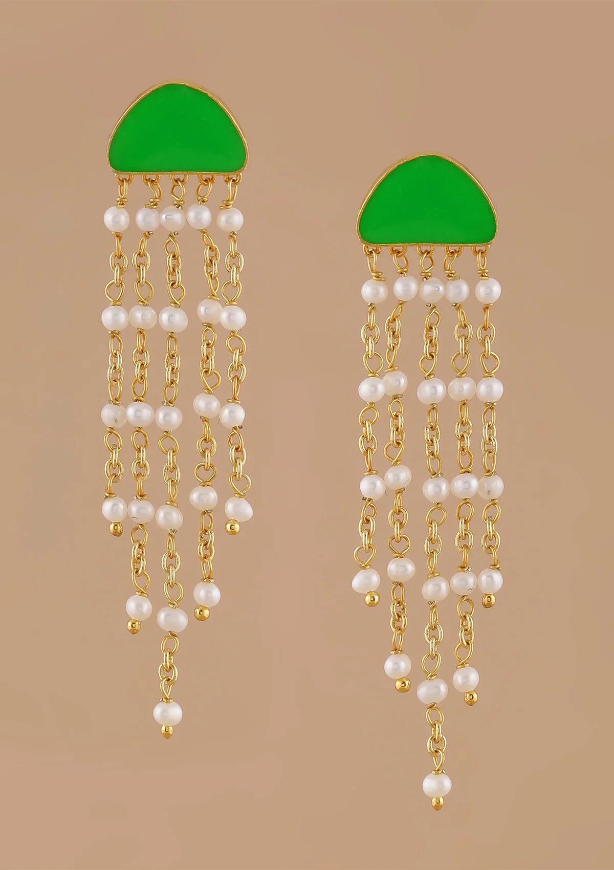 Statement green enamel tassel earrings for women