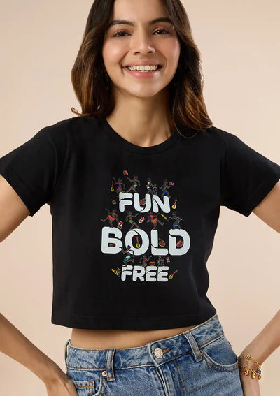 Graphic Print Crop Top Black
