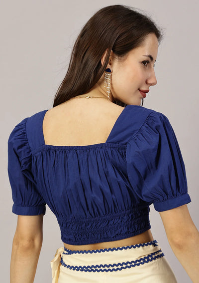 Tequila Tango Set - Shirred Navy blue Top & Floral printed tiered wrap skirt