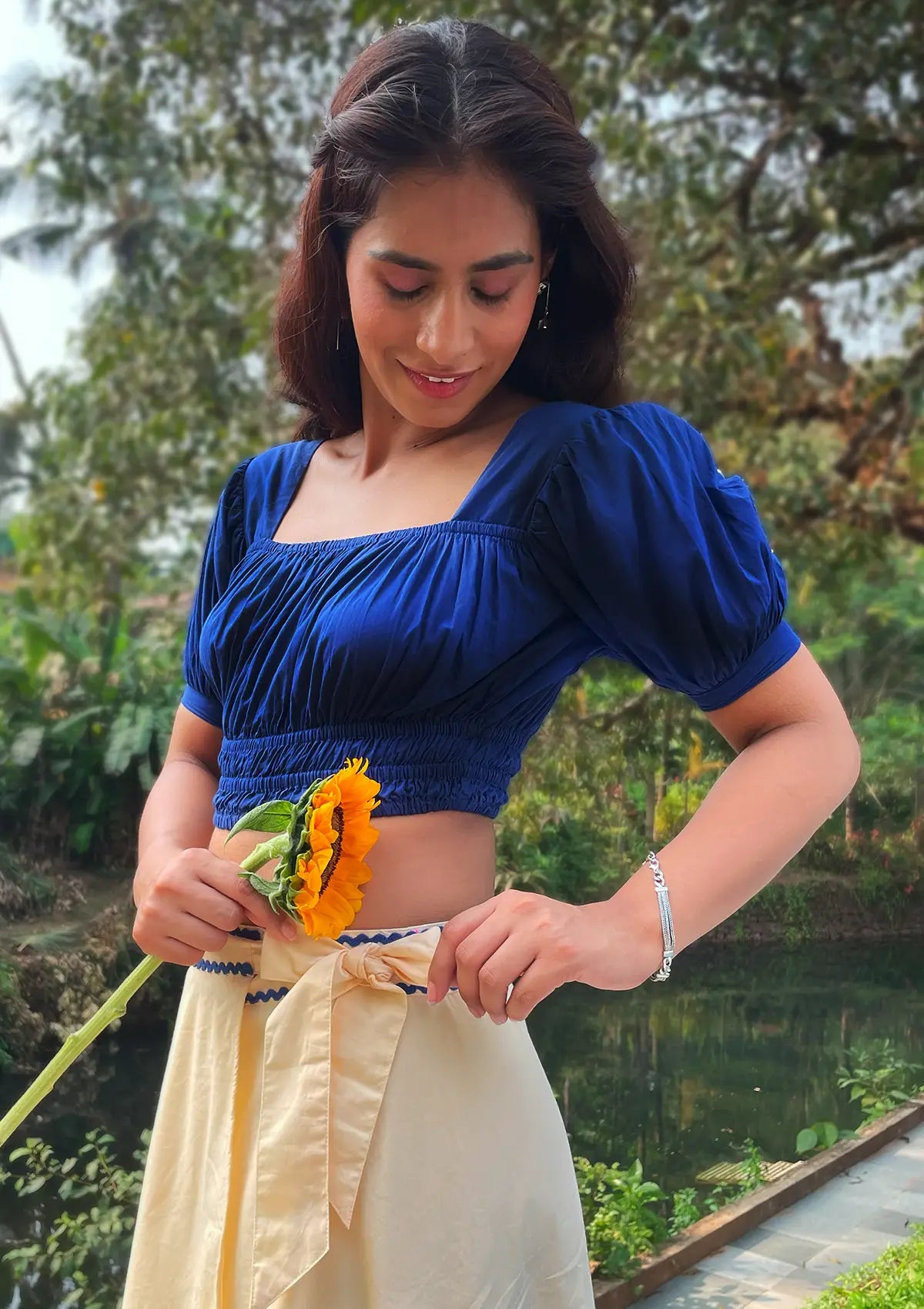 Buy Tequila Tango - Shirred Navy Blue Top